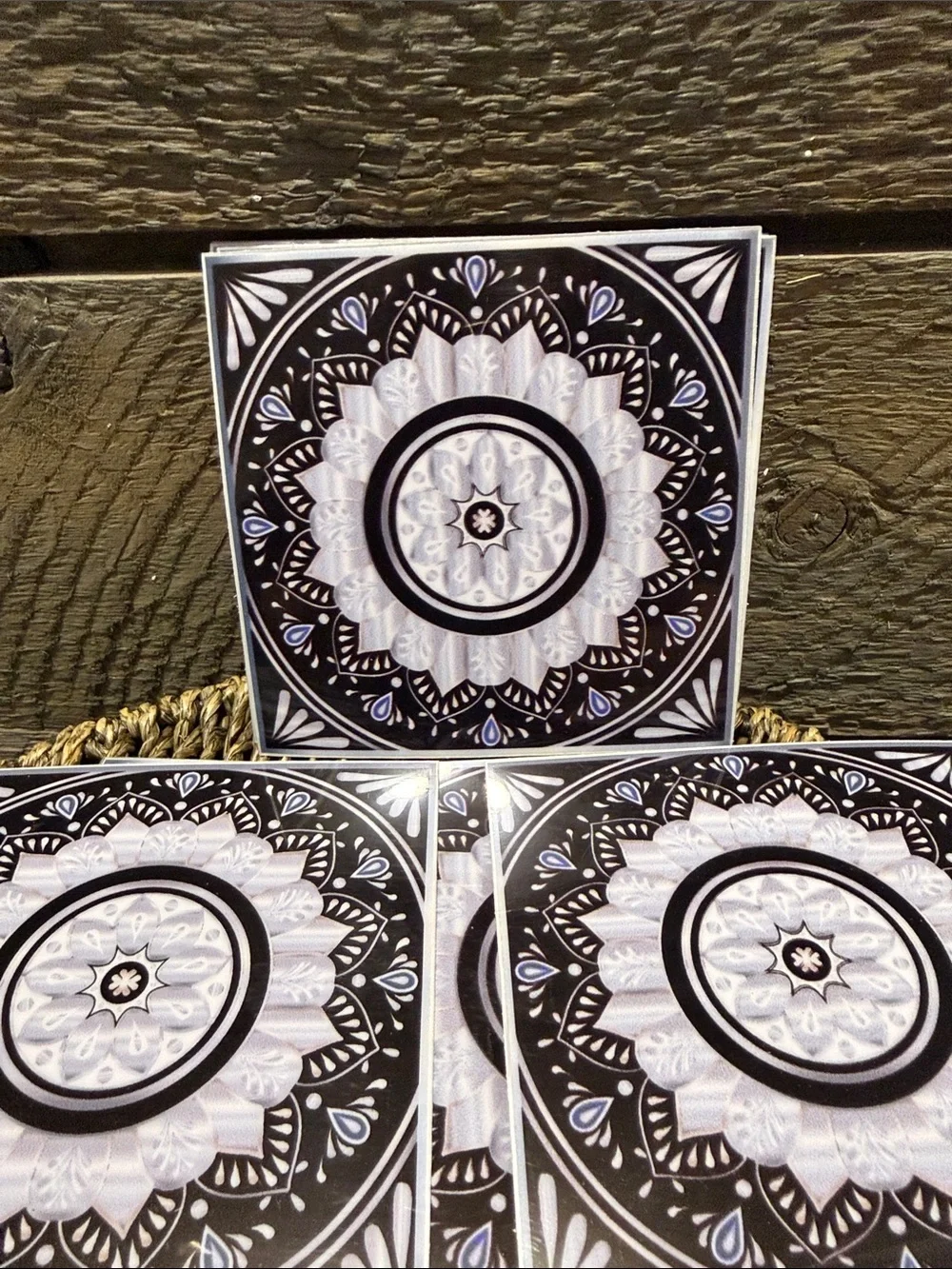Set of 15 Black & White Mandala Decorative Tiles Peel & Stick Art Decals 4